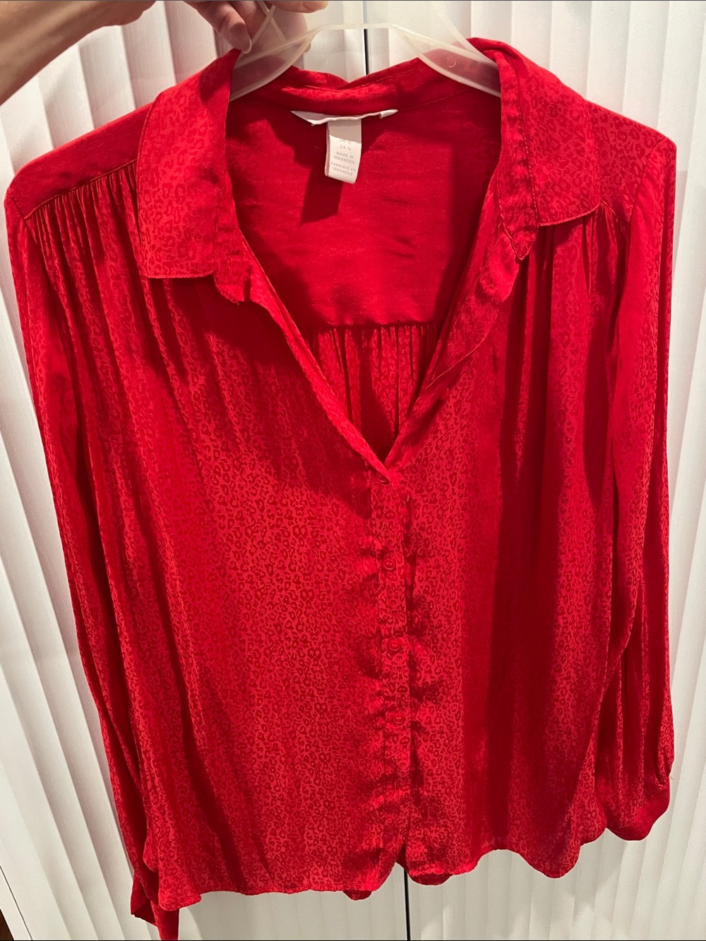 H&M Red Button-Front Satin-Look Blouse
